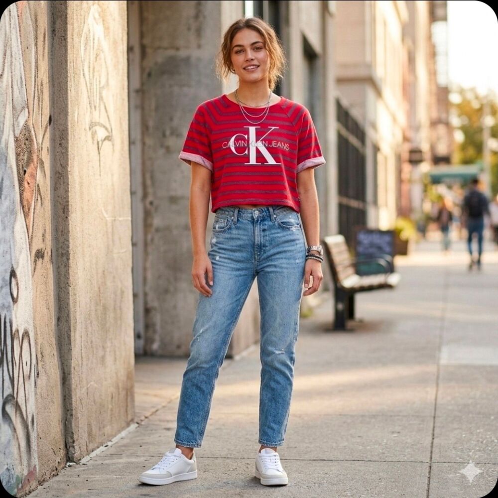 Calvin-klein Women's Red and Blue Crop-top